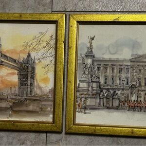 Gold Framed London Landmark Watercolor Art Print - Unbranded